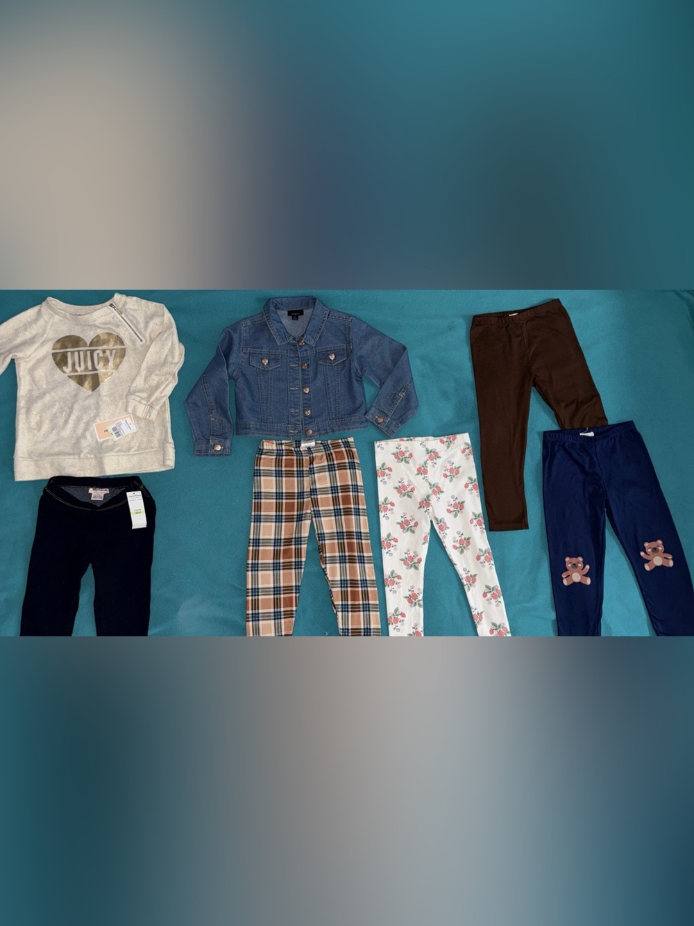 Girls 4T Clothing Lot including 4 pants, 1 Jean Jacket, and a NWT Juicy Couture